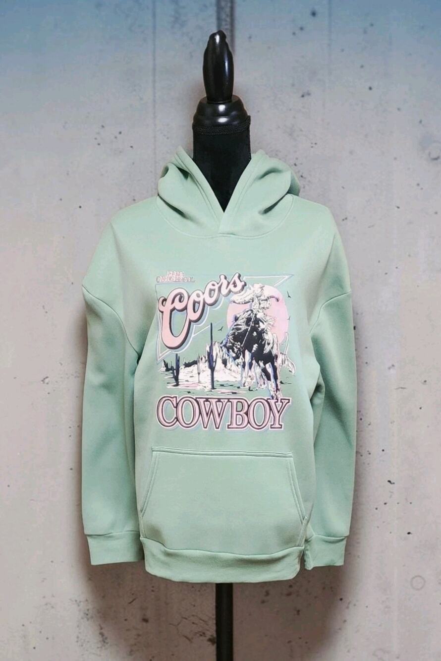 The Original Long Sleeve Hoodie Women's Size Medium M Green Coors Cowboy Sweater